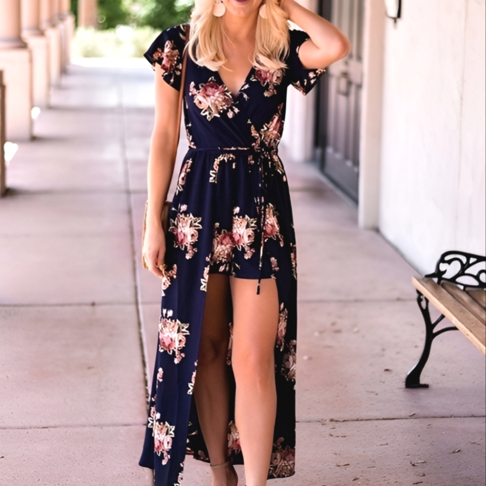 Band of Gypsies | Navy Floral High-Low Romper